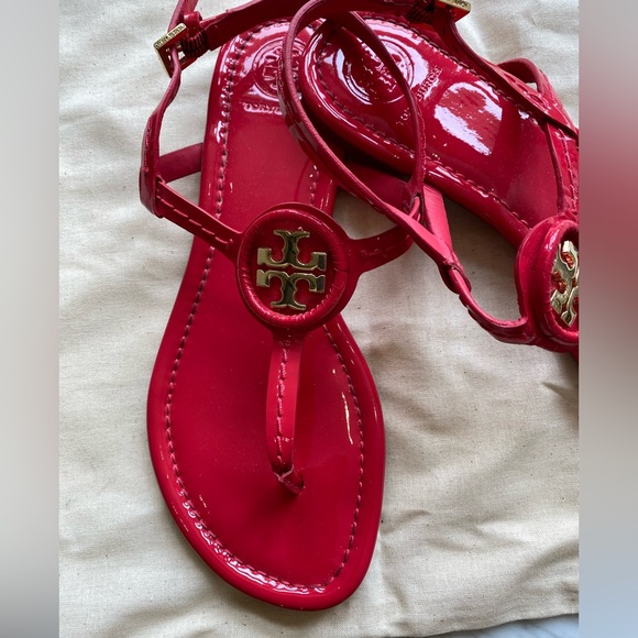TORY BURCH, patent cherry red flat sandals, worn once - Picture 3 of 5